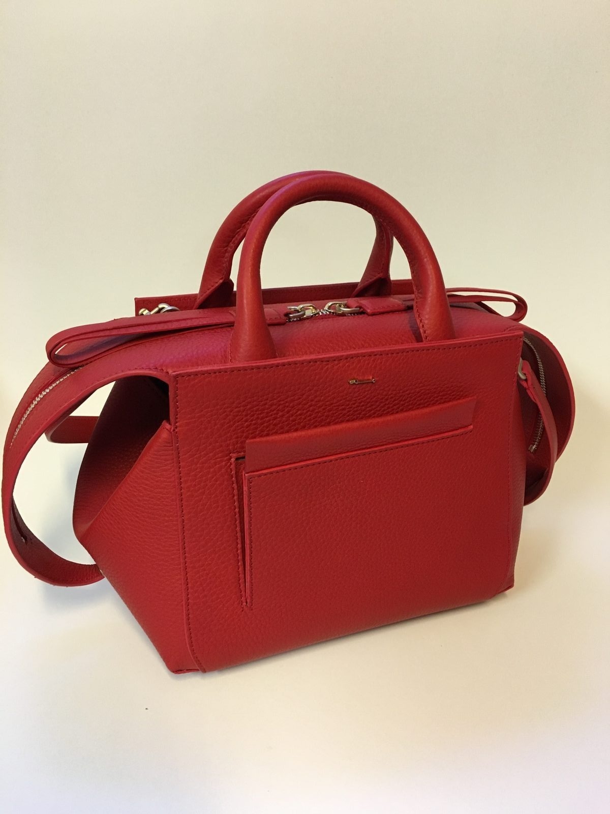 Borsa a mano in pelle con tasca esterna